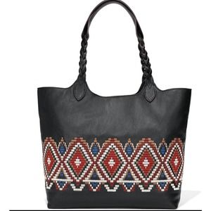 Brighton Africa Stories MASAI Embroidered Black Leather Tote Handbag MSRP $425